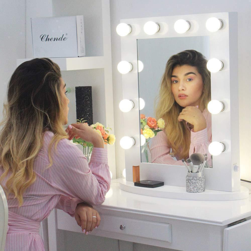 Rechargeable Vanity Mirror with LED Lights White ABS