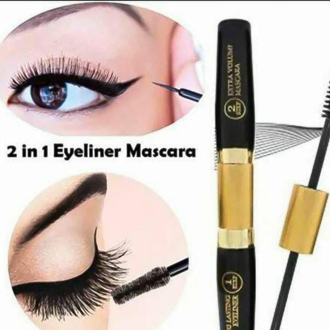 Premium Waterproof Eyeliner Mascara Dual End Brush Black Gold