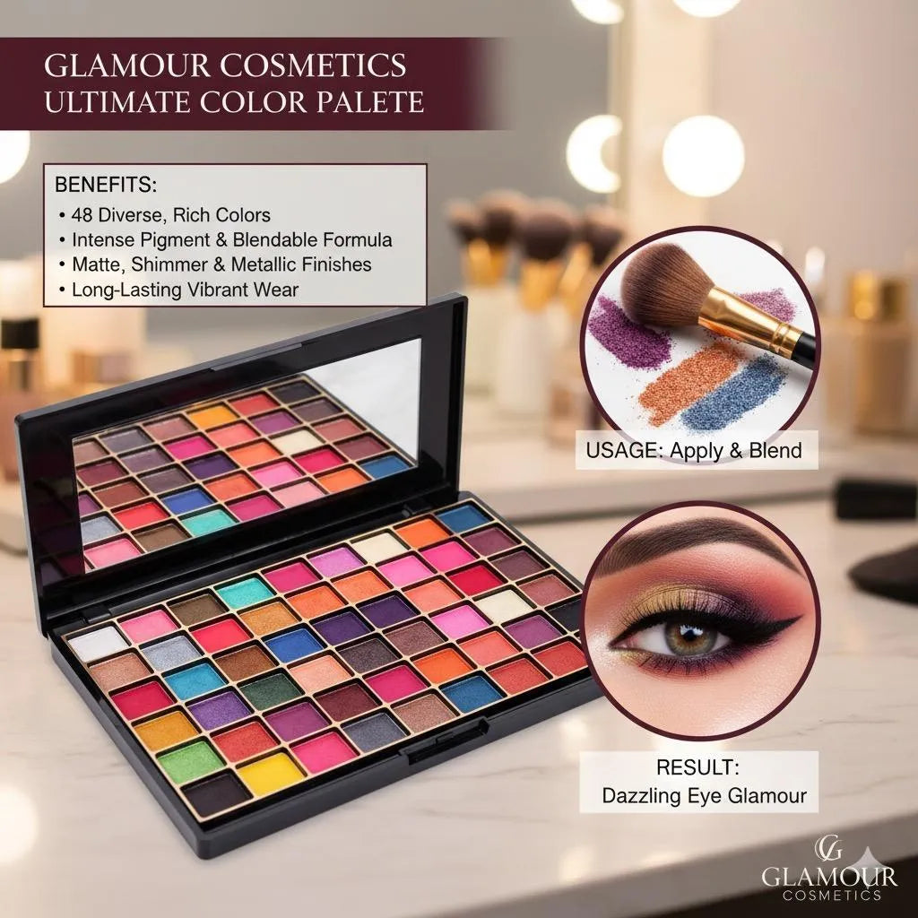 48-Color Eyeshadow Palette with Shimmer & Metallic Shades