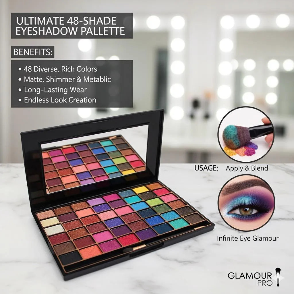 48-Color Eyeshadow Palette with Shimmer & Metallic Shades