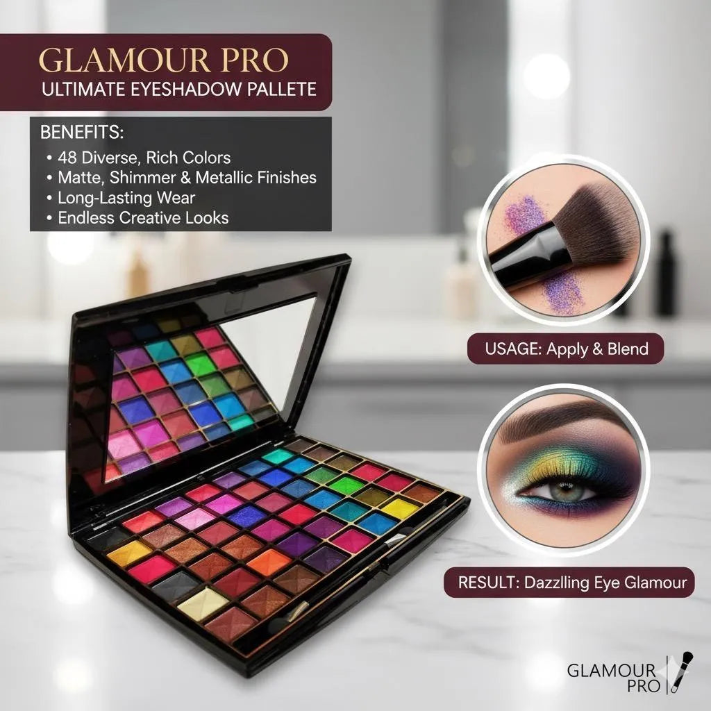 48-Color Eyeshadow Palette with Shimmer & Metallic Shades