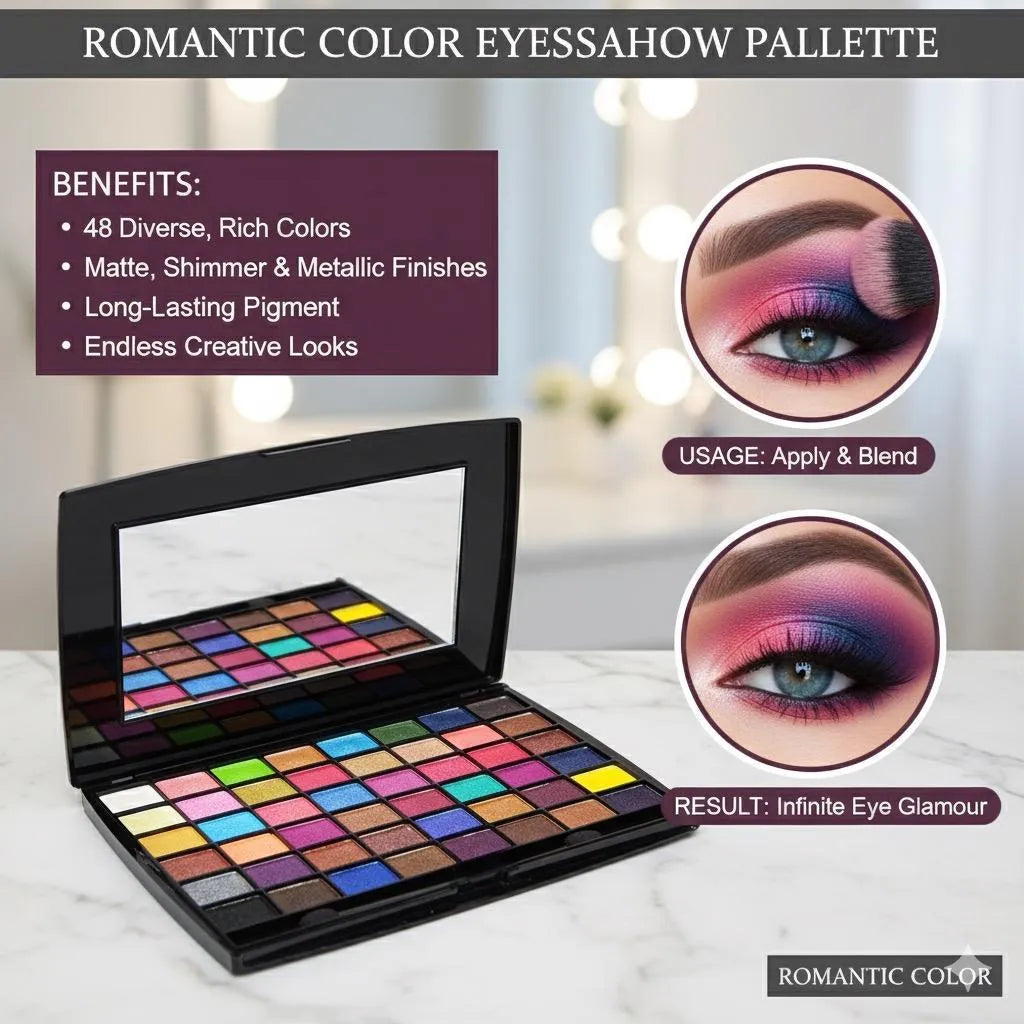 48-Color Eyeshadow Palette with Shimmer & Metallic Shades