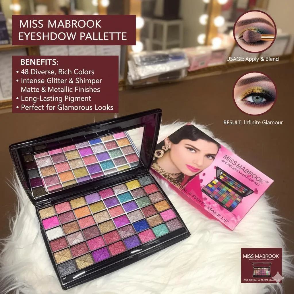 48-Color Eyeshadow Palette with Shimmer & Metallic Shades