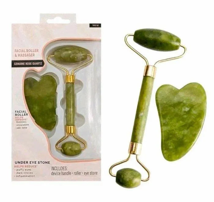 Green Facial Derma Roller with Under Eye Stone