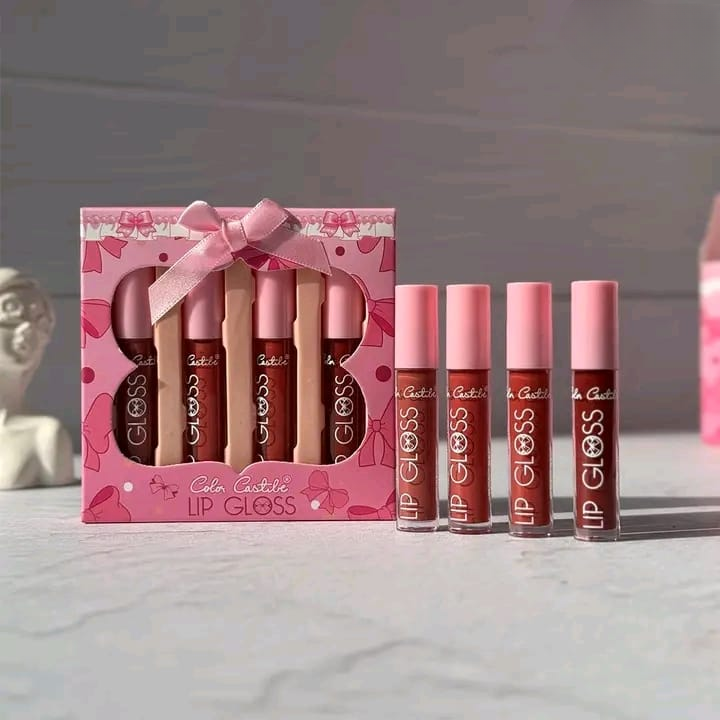 4-Piece Color Castle Bow Lip Gloss Set – Cute Bow Design, Vibrant Shades, Smooth & Glossy Finish