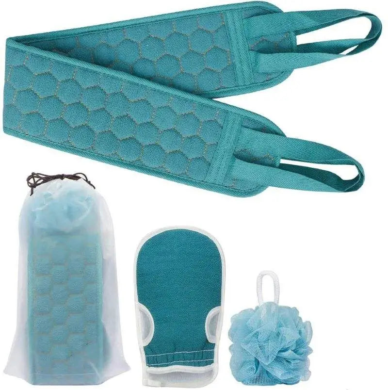 3 in 1 Bath Care Set – Bath Mitt, Exfoliating Back Scrubber & Shower Loofah Sponge | Soft Body Cleaning Kit