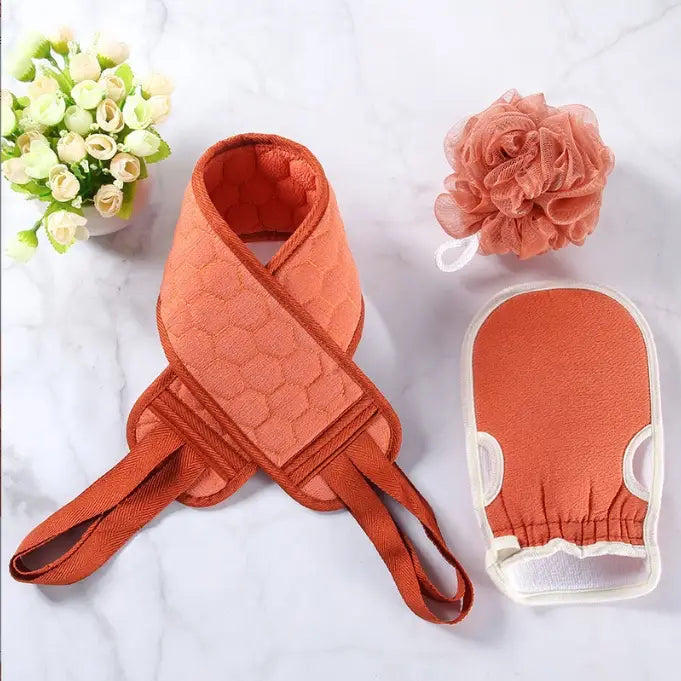 3 in 1 Bath Care Set – Bath Mitt, Exfoliating Back Scrubber & Shower Loofah Sponge | Soft Body Cleaning Kit