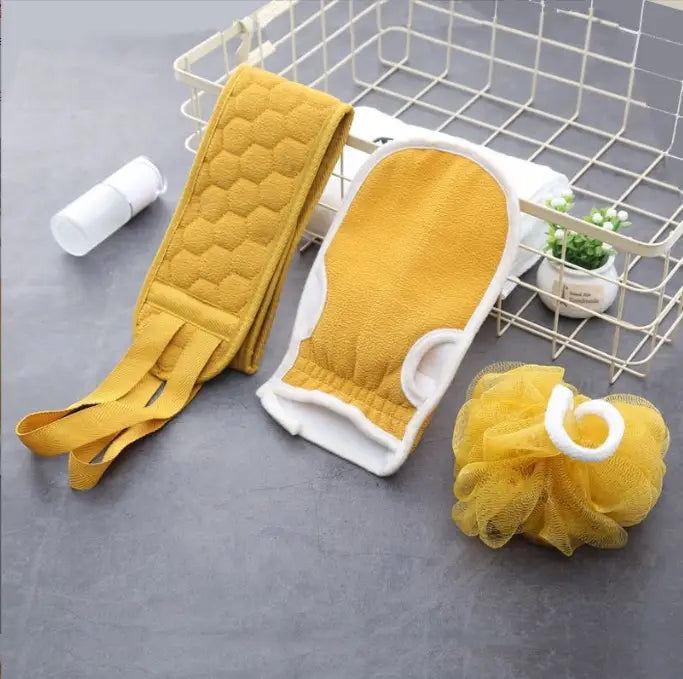 3 in 1 Bath Care Set – Bath Mitt, Exfoliating Back Scrubber & Shower Loofah Sponge | Soft Body Cleaning Kit