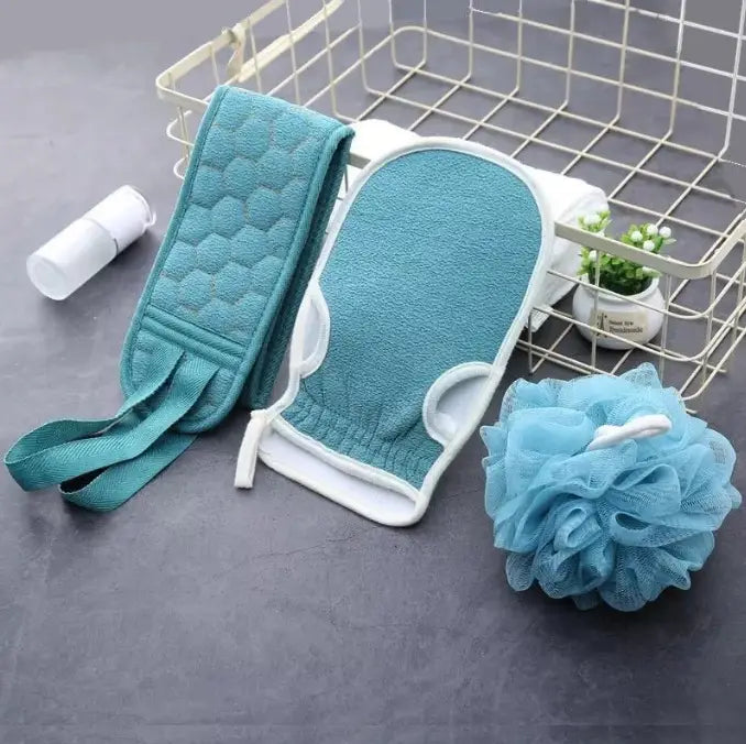 3 in 1 Bath Care Set – Bath Mitt, Exfoliating Back Scrubber & Shower Loofah Sponge | Soft Body Cleaning Kit