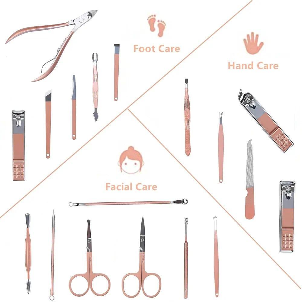 Beige Travel Manicure Kit with 12 Tools