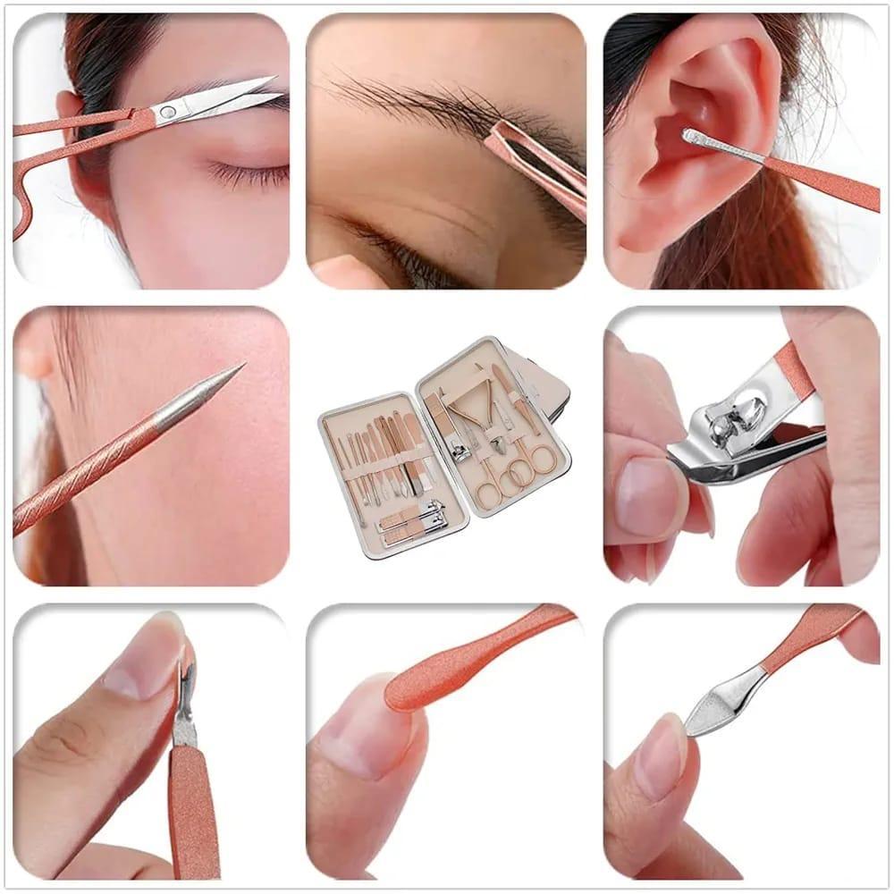 Beige Travel Manicure Kit with 12 Tools