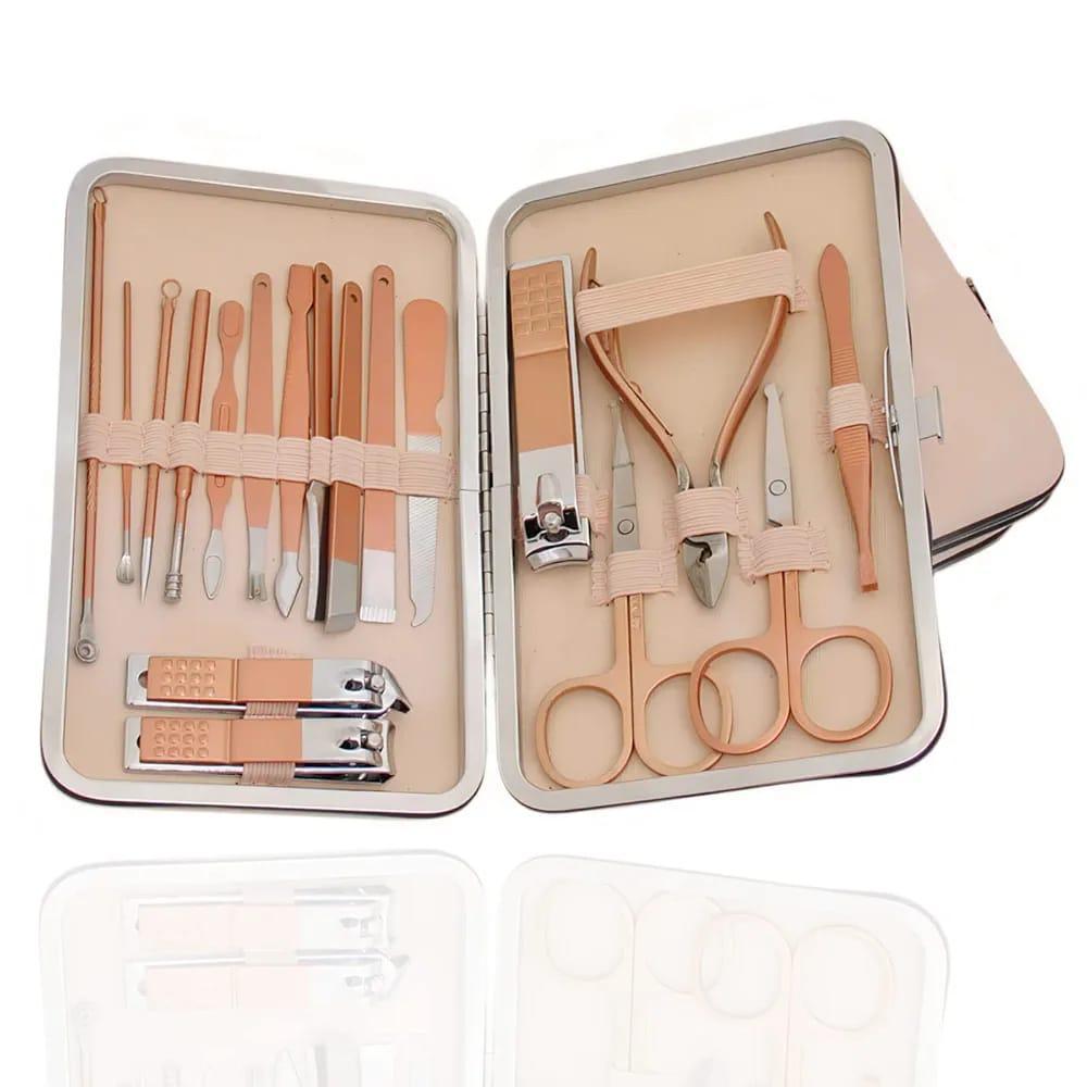 Beige Travel Manicure Kit with 12 Tools