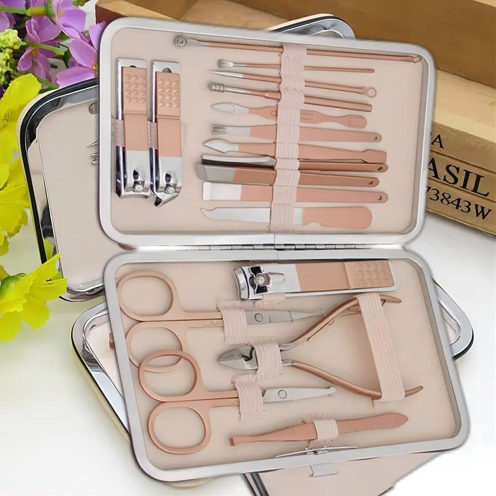 Beige Travel Manicure Kit with 12 Tools